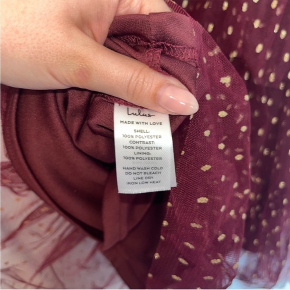 LULUS Forever Sparkling Burgundy Dotted Mesh Tiered Mini Dress - Picture 3 of 3